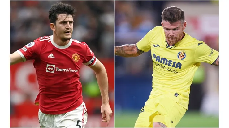 Harry MCGuire of Manchester United (left) and Alberto Moreno of Villarreal