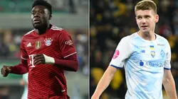 Alphonso Davies of Bayern (left) and Oleksandr Syrota of Dynamo Kyiv (right)