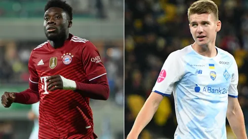 Alphonso Davies of Bayern (left) and Oleksandr Syrota of Dynamo Kyiv (right)