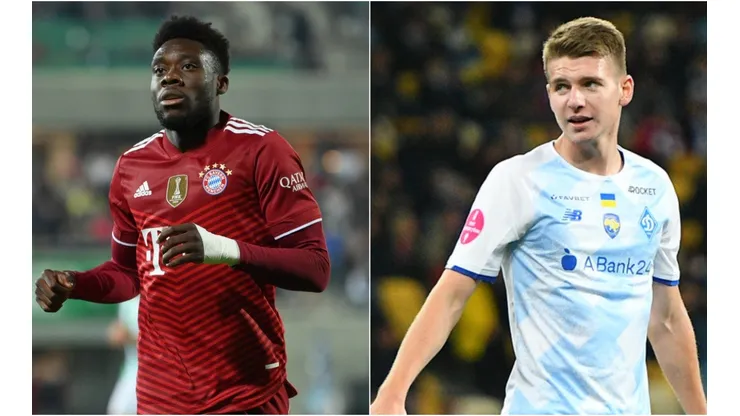 Alphonso Davies of Bayern (left) and Oleksandr Syrota of Dynamo Kyiv (right)