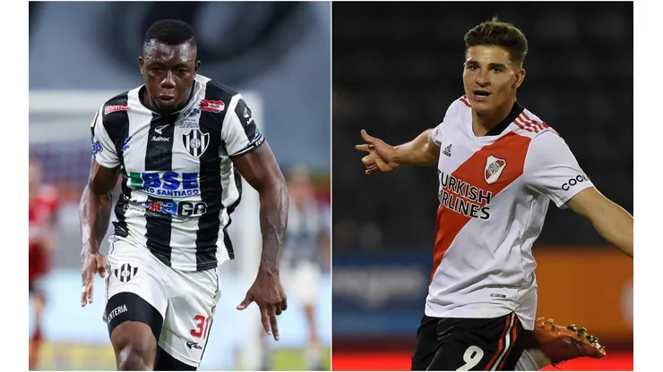 Dixon Renteria of Central Cordoba (left) and Julian Alvarez of River Plate.