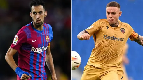 Sergio Busquets of Barcelona (left) and Roger of Levante.