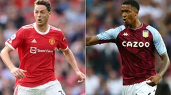 Nemanja Matic of Manchester United and Ezri Konza of Aston Villa