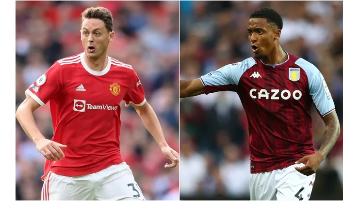 Nemanja Matic of Manchester United and Ezri Konza of Aston Villa