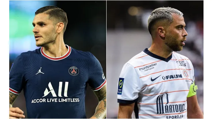 Mauro Icardi of PSG (left) and Teji Savanier of Montpellier (right)