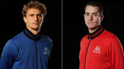 Alexander Zverev of Team Europe (left) and John Isner of Team World.