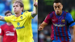 Alex Fernandez of Cadiz (left) and Sergiño Dest of Barcelona (right)