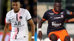 Kylian Mbappe of PSG (left) and Ambroise Oyongo of Montpellier (right)