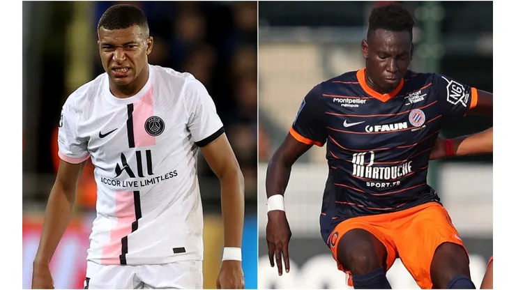 Kylian Mbappe of PSG (left) and Ambroise Oyongo of Montpellier (right)