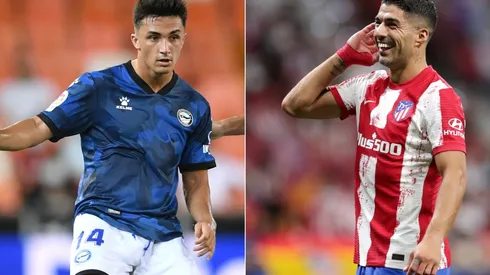 Manu Garcia of Deportivo Alaves (left) and Luis Suarez of Atletico Madrid (right)