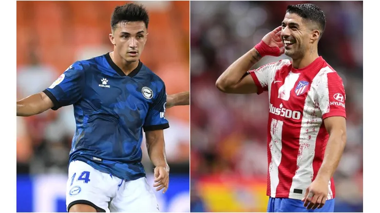 Manu Garcia of Deportivo Alaves (left) and Luis Suarez of Atletico Madrid (right)