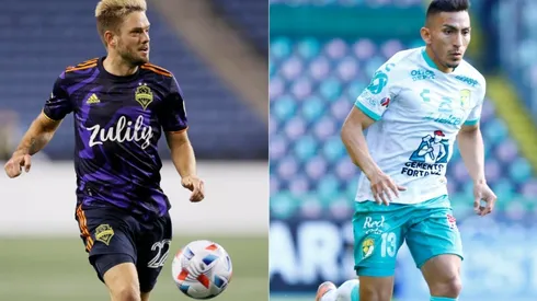 Kelyn Rowe of Seattle Sounders (left) and Angel Mena of Leon (right)