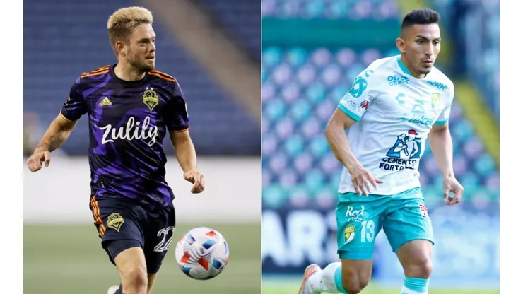 Kelyn Rowe of Seattle Sounders (left) and Angel Mena of Leon (right)