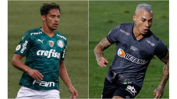 Gustavo Scarpa of Palmeiras (left) and Eduardo Vargas of Atletico Mineiro