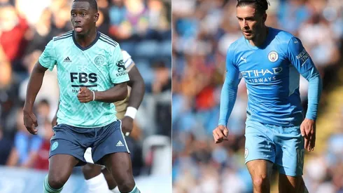 Boubakary Soumare of Wycombe Wanderers (left) and Grealish of Manchester City (right)