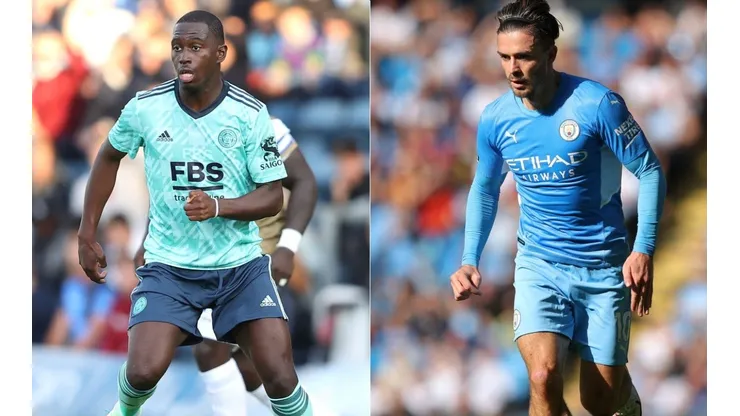 Boubakary Soumare of Wycombe Wanderers (left) and Grealish of Manchester City (right)