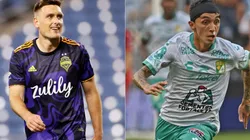 Shane O'Neill of Seattle Sounders (left) and Omar Fernandez of Leon (right)