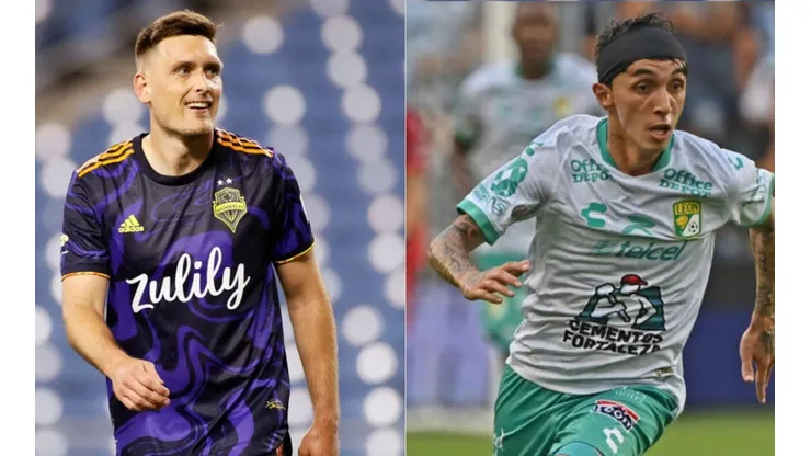 Shane O'Neill of Seattle Sounders (left) and Omar Fernandez of Leon (right)