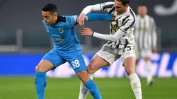 Leonardo de Souza Sena (left) holds the ball against Adrien Rabiot of Juventus (right)
