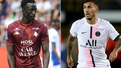Ibrahima Niane of Metz (left) and Leandro Paredes of PSG (right)