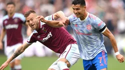 Cristiano Ronaldo of Manchester United (right) is challenged by Andriy Yarmolenko of West Ham (left)