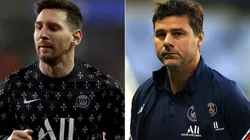 Lionel Messi (left) and Mauricio Pochettino of Paris Saint- Germain (right)
