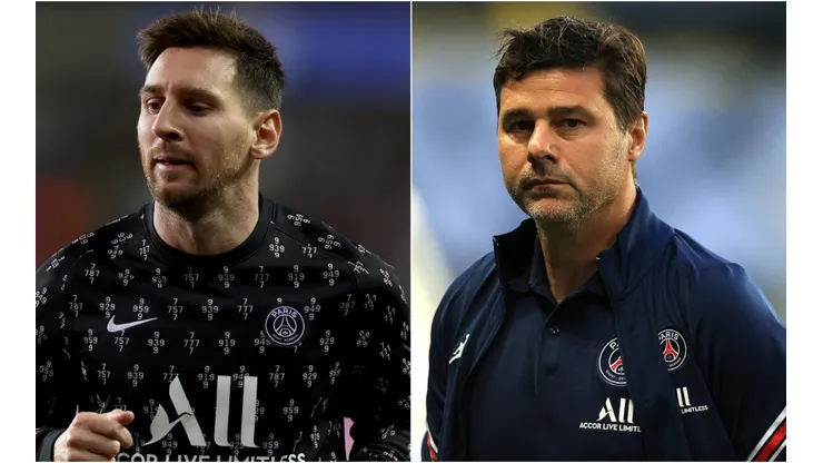 Lionel Messi (left) and Mauricio Pochettino of Paris Saint- Germain (right)