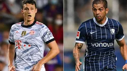 Benjamin Pavard of Bayern (left) and Christian Gamboa of Bochum (right)
