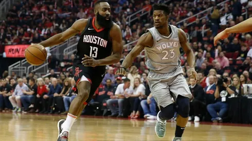 Jimmy Butler guarding James Harden
