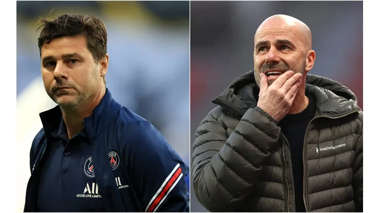 PSG manager Mauricio Pochettino (left) and Lyon coach Peter Bosz.