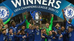 César Azpilicueta of Chelsea lifts the Champions League Trophy following their team's victory after the UEFA Champions League Final between Manchester City and Chelsea FC in May 2021.