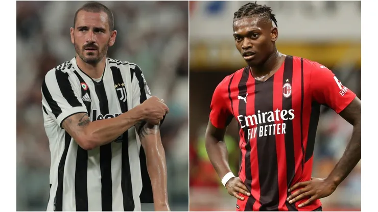 Leonardo Bonucci of Juventus (left) and Rafael Leao of Milan (right)