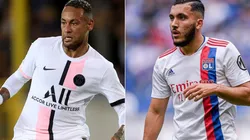 Neymar of PSG (left) and Rayan Cherki of Lyon (right)