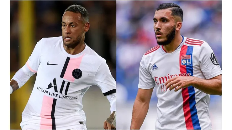 Neymar of PSG (left) and Rayan Cherki of Lyon (right)