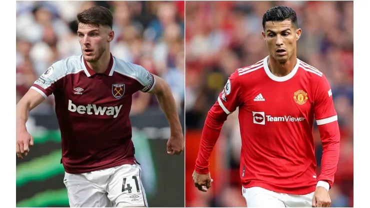 Declan Rice of West Ham (left) and Cristiano Ronaldo of Manchester United.