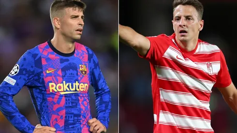 Gerard Pique of Barcelona (left) and Santiago Arias of Granada (right)
