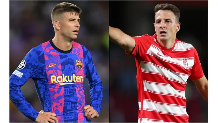 Gerard Pique of Barcelona (left) and Santiago Arias of Granada (right)