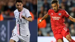 Lionel Messi of PSG (left) and Malo Gusto of Lyon