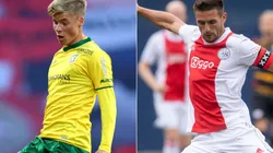Emil Hansson of Fortuna Sittard (left) and Dusan Tadic of Ajax (right)