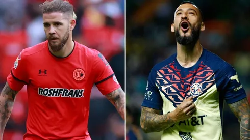 Miguel Barbieri of Toluca (left) and Victor Aguilera of Club America.