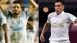 Felipe Martins of DC United (left) and Ezequiel Barco of Atlanta United (right)