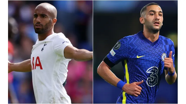 Lucas Moura of Tottenham (left) and Hakim Ziyech of Chelsea (right)