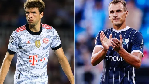 Thomas Muller of Bayern (left) and Robert Tesche of Bochum (right). (Getty)