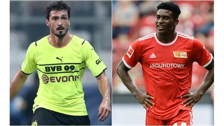 Mats Hummels of Borussia Dortmund (left) and Taiwo Awoniyi of Union Berlin (right)