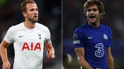 Harry Kane of Tottenham (left) and Marcos Alonso of Chelsea (right)