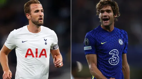 Harry Kane of Tottenham (left) and Marcos Alonso of Chelsea (right)