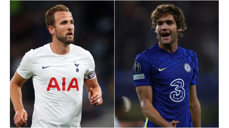 Harry Kane of Tottenham (left) and Marcos Alonso of Chelsea (right)