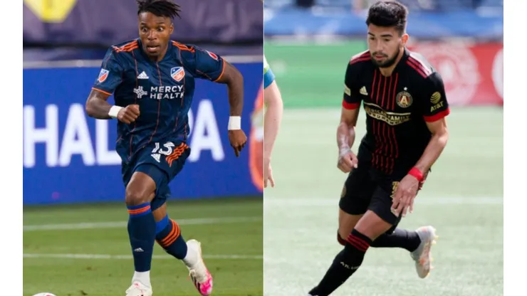 Joseph-claude Gyau of FC Cincinnati (left) and Marcelino Moreno of Atlanta United (right) (Getty)