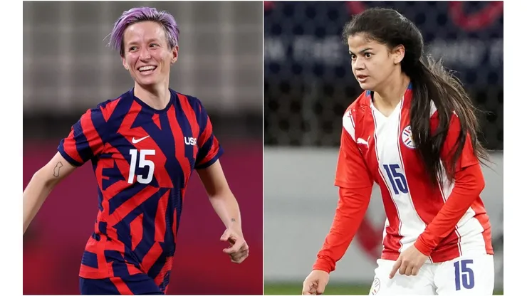Megan Rapinoe of the USA (left) and Dahiana Bogarin of Paraguay (right). (Getty)