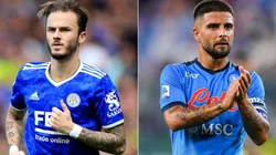 James Maddison of Leicester (left) and Lorenzo Insigne of Napoli (right). (Getty)